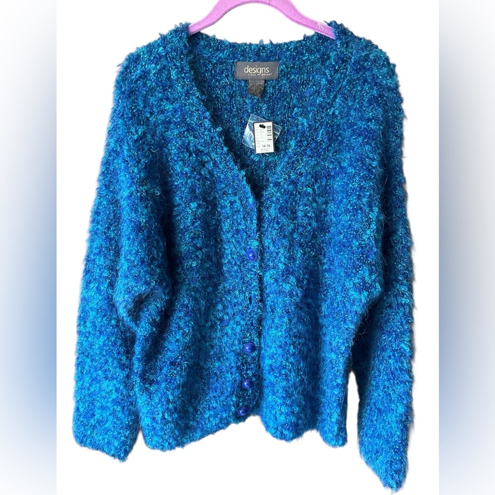 Vintage designs Lane Bryant Teal Fuzzy Button-Up Cardigan New with Tags